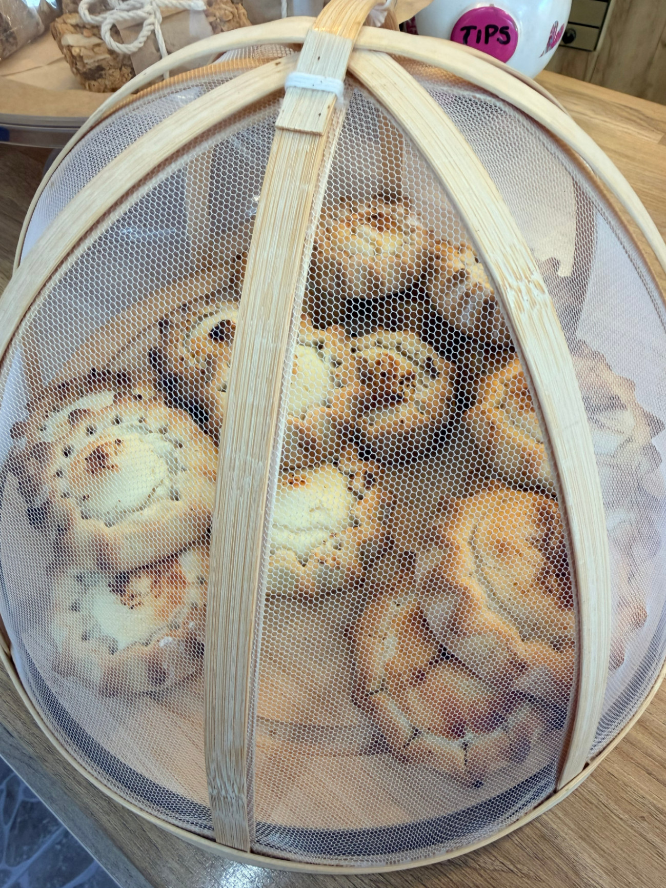 Traditional Cretan cookies in a bamboo basket, AMOS SEASIDE, Chania, Crete
