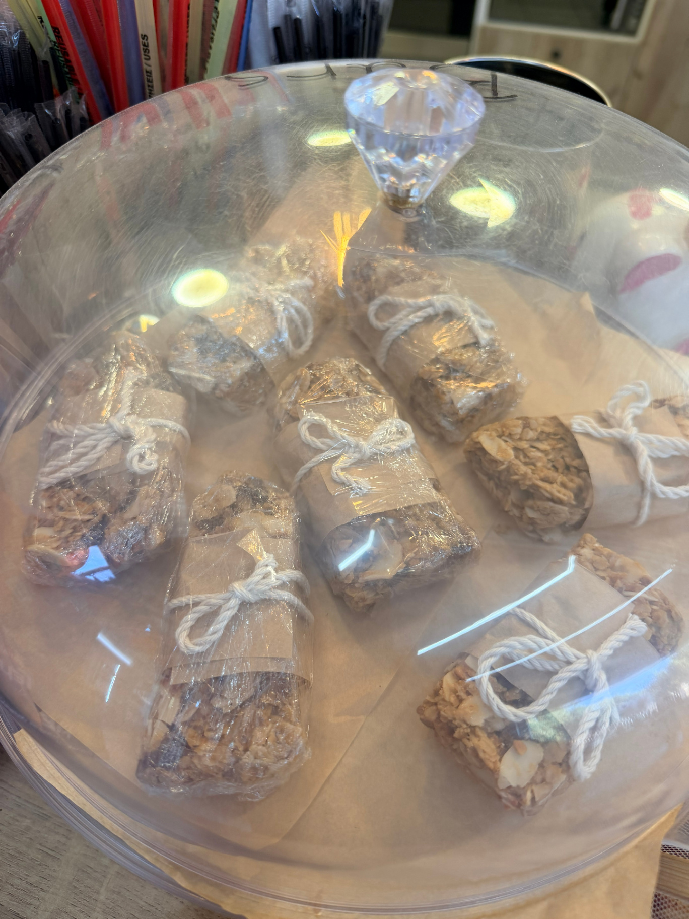 Handmade granola bars wrapped in paper, mini market near Marathi Beach